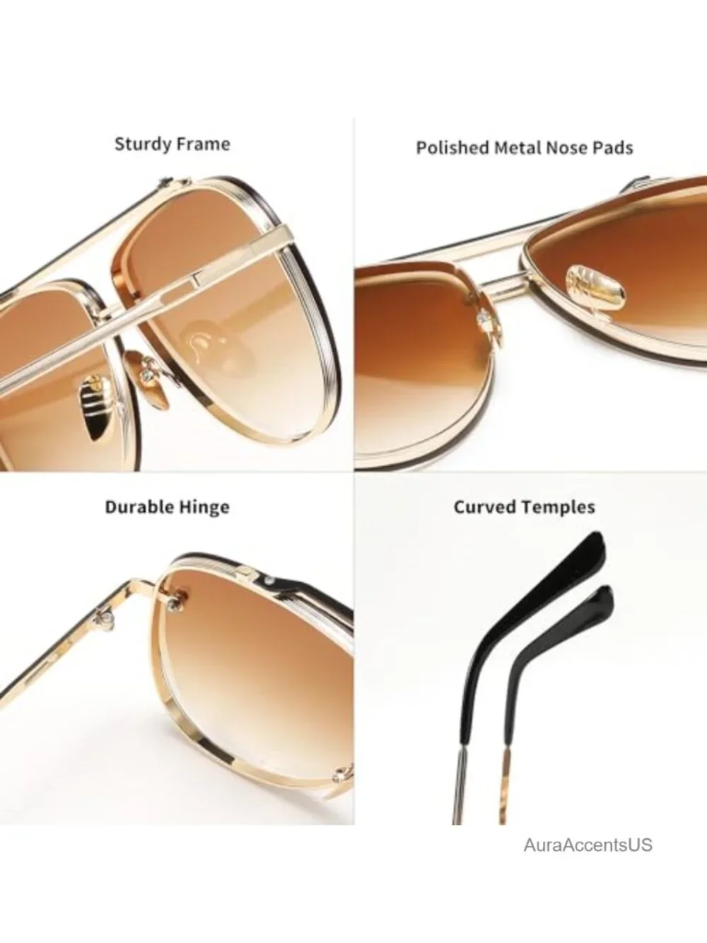 Oversized Aviator Sunglasses Metal Frame Gradient UV400 Unisex